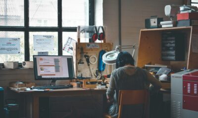 Designer working at a desk in an architecture studio